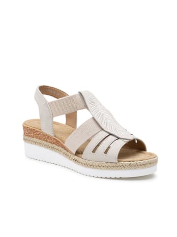 Foreverfolie Sandały w kolorze beżowym na koturnie