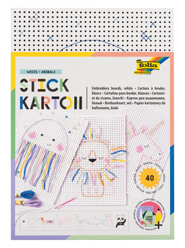 folia PAPER Borduurkaart "Animals" wit - 40 vellen - vanaf 3 jaar