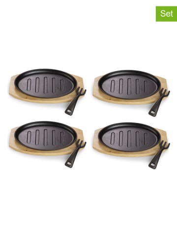 Echtwerk 4er.Set: Servierpfännchen "Oval" in Schwarz/ Beige