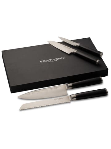 Echtwerk 4tlg. Set: Damast-Messer in Schwarz/ Silber