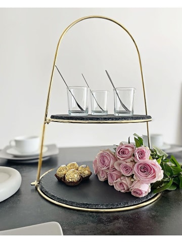 Echtwerk Etagere in Schwarz/ Gold - (H)40 cm