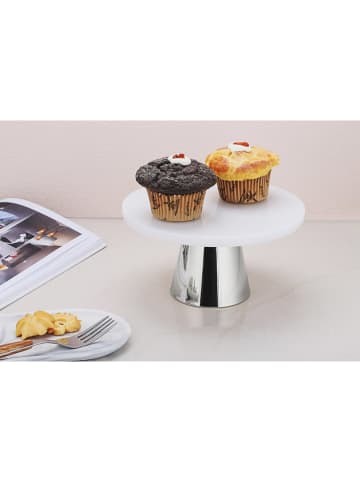 Echtwerk Taartplateau wit/zilverkleurig - (H)11,3 x Ø 22 cm