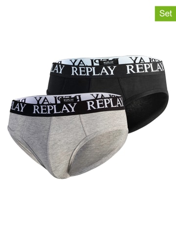 Replay Underwear 2er-Set: Slips in Grau/ Schwarz