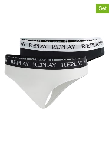 Replay Underwear Stringi (2 pary) w kolorze czarnym i białym