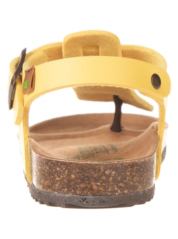 El Naturalista Leren teenslippers geel