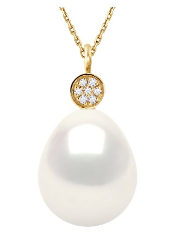 Pearline Złoty naszyjnik z diamentami i perłą - dł. 42 cm