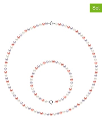Pearline 2-delige sieradenset met parels wit/paars/oranje