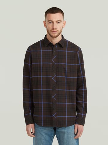 G-Star Koszula w kolorze ciemnobrązowo-niebieskim
