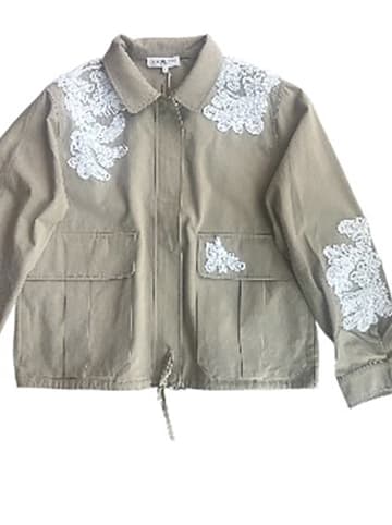 Josephine & Co Kurtka przejściowa "Jeannette" w kolorze oliwkowo-białym