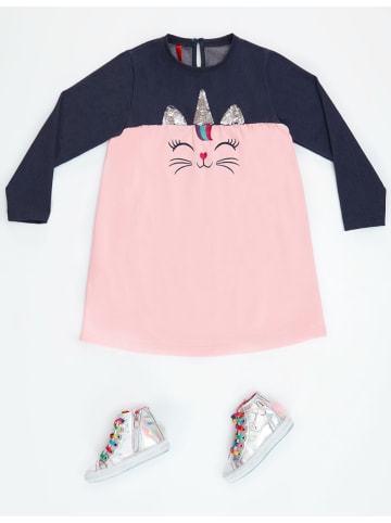 Denokids Sukienka "Uni-cat" w kolorze granatowo-jasnoróżowym