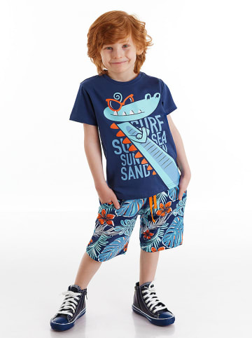 Denokids 2-delige outfit "Surfer Croc" blauw/donkerblauw