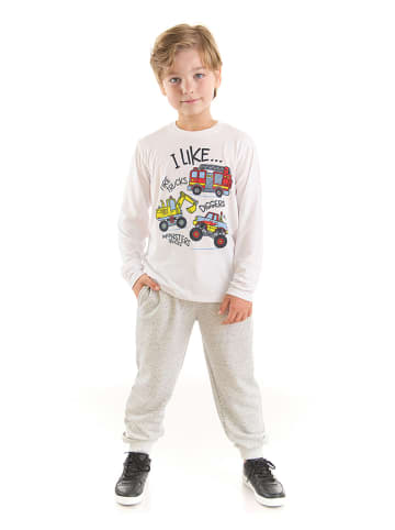 Denokids 2-delige outfit "Construction Boy" wit/lichtgrijs