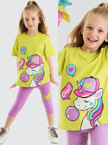 Denokids 2-delige outfit "Cool Unicorn" geel/paars