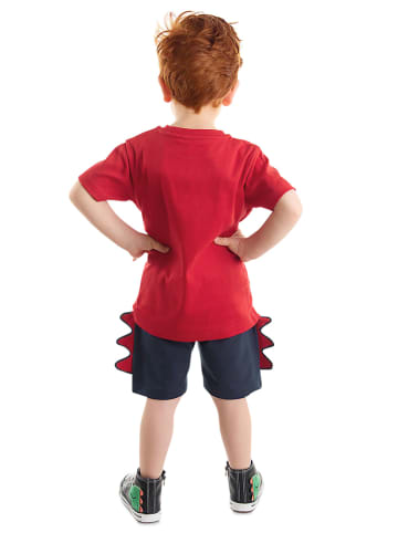 Denokids 2-delige outfit "Cool Dino" rood/donkerblauw