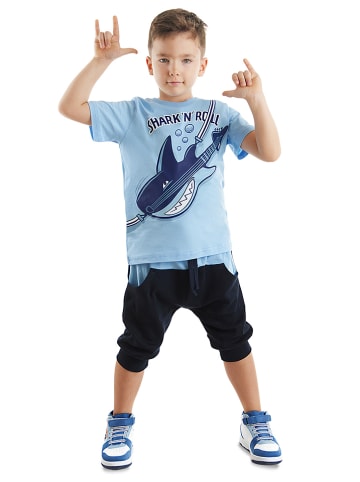 Denokids 2-delige outfit "Shark'n Roll" lichtblauw/zwart