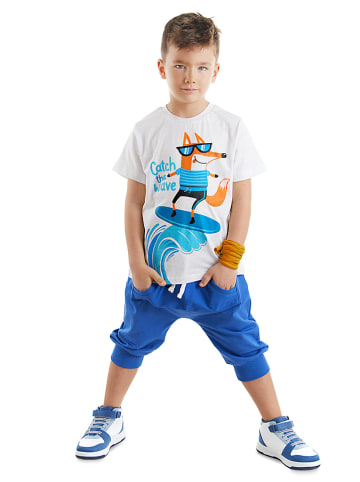 Denokids 2-delige outfit "Surfer Fox" wit/blauw