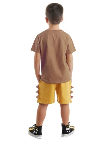 Denokids 2-delige outfit "Player Dino" lichtbruin/geel