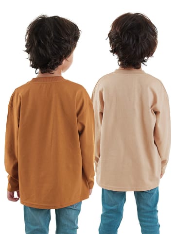 Denokids 2-delige set: longsleeves lichtbruin/beige