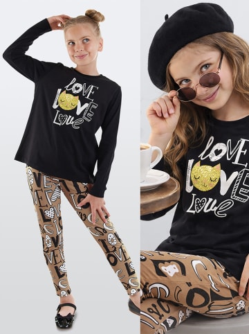 Denokids 2-delige outfit lichtbruin/zwart