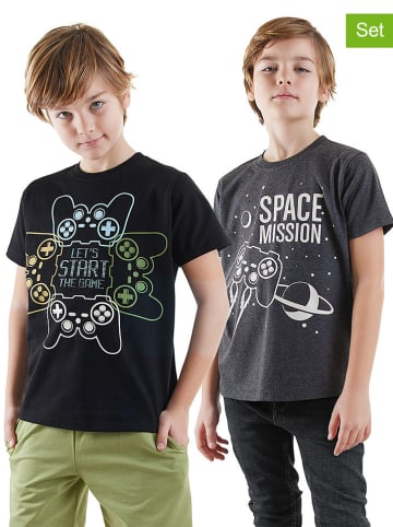 Denokids 2-delige set: shirts antraciet/zwart