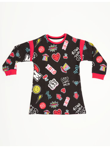 Denokids Sukienka "Good Vibes" w kolorze czarnym ze wzorem