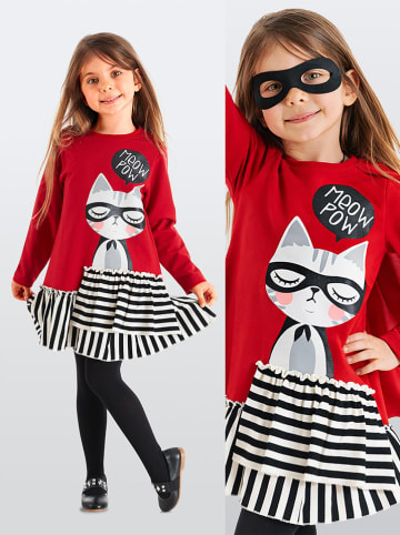 Denokids Kleid "Meow" in Rot/ Schwarz/ Weiß