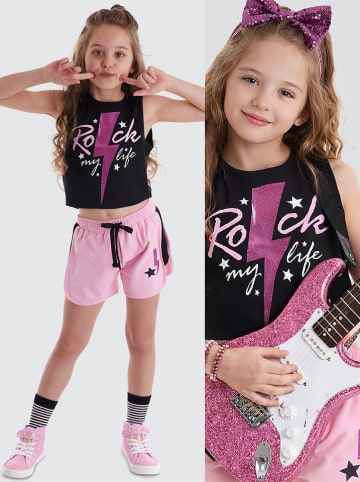 Denokids 2-delige outfit "Rok Life" zwart/lichtroze