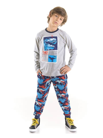 Denokids 2tlg. Outfit "T-rex Info" in Grau/ Blau