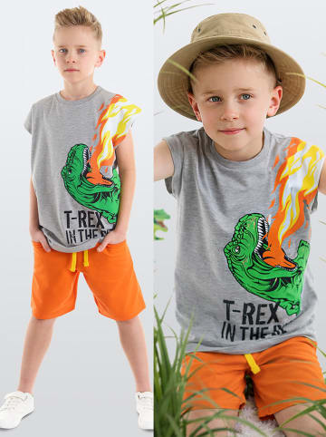 Denokids 2tlg. Outfit "T-Rex" in Grau/ Orange