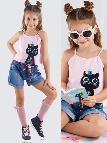 Denokids 2-częściowy zestaw "Cat in Flowers" w kolorze jasnoróżowo-niebieskim