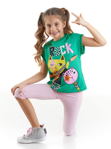 Denokids 2-delige outfit "Rock Gang" groen/lichtroze