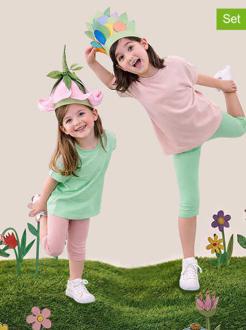 Denokids Legginsy (2 pary) w kolorze jasnoróżowym i zielonym