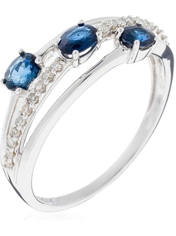 ATELIER DU DIAMANT Złoty pierścionek "Trio de Saphir" z diamentami i szafirem