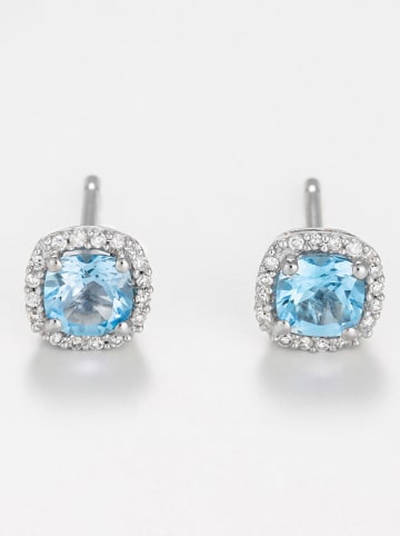 ATELIER DU DIAMANT Złote kolczyki-wkrętki "Popi Coussin Topaze Bleue" z diamentami