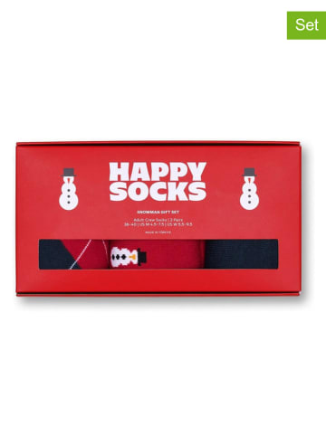 Happy Socks 3-delige set: sokken "Snowman" rood/donkerblauw