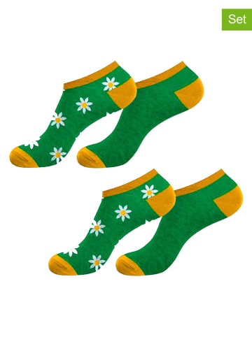 Lucky Socks Skarpety (2 pary) "Daisy" w kolorze zielono-musztardowym