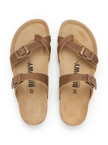 billowy Leder-Zehentrenner in Hellbraun