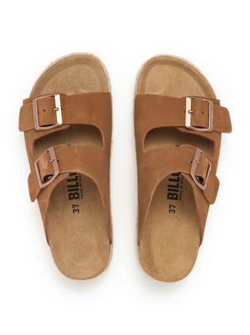 billowy Leder-Pantoletten in Hellbraun