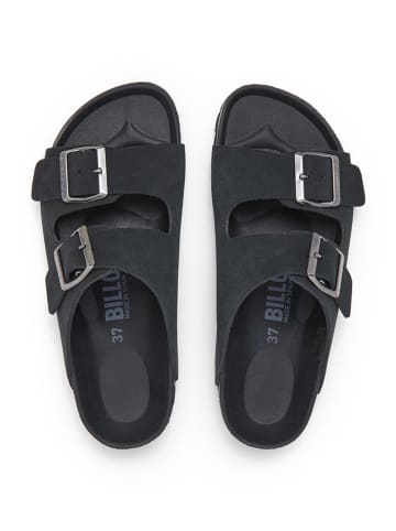 billowy Leder-Pantoletten in Schwarz