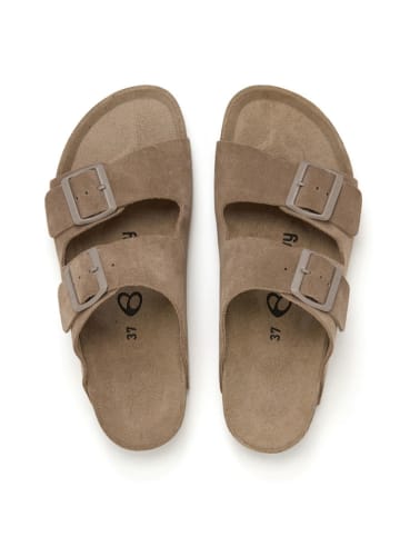 billowy Leder-Pantoletten in Beige