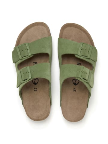 billowy Skórzane klapki w kolorze zielonym