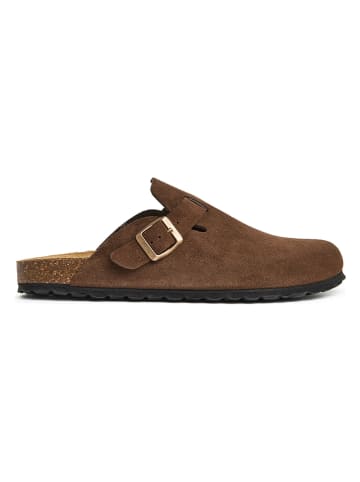 billowy Leren clogs bruin