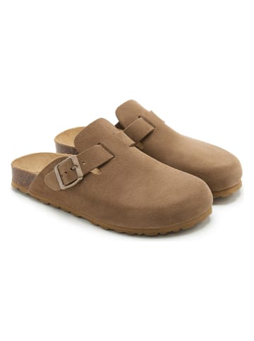 billowy Leren clogs lichtbruin