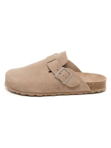 billowy Leder-Clogs in Beige