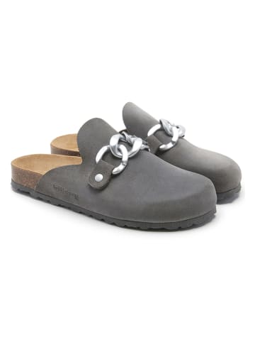 billowy Leder-Clogs in Grau
