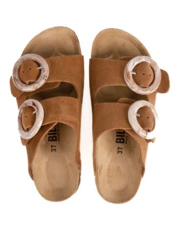 billowy Leren slippers lichtbruin