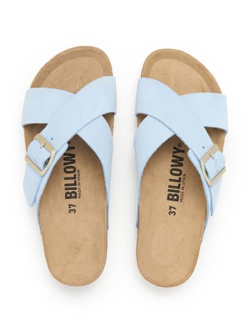 billowy Leder-Pantoletten in Hellblau