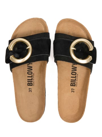 billowy Leder-Pantoletten in Schwarz