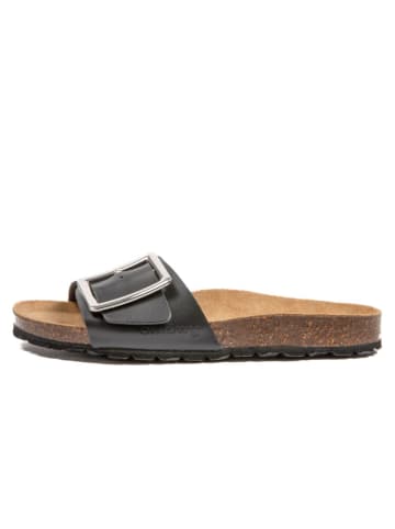 billowy Leder-Pantoletten in Schwarz