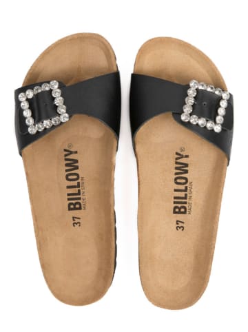 billowy Leder-Pantoletten in Schwarz